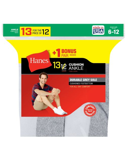 Hanes Men's Cushion Ankle Socks 13-Pack (Includes 1 Free Bonus Pair) 186V13