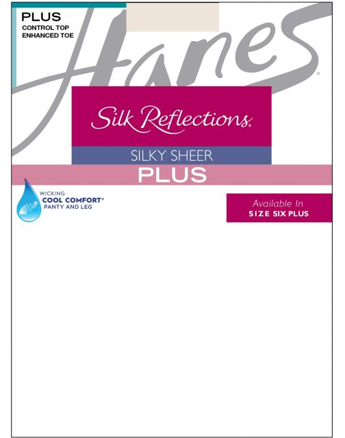 Hanes Silk Reflections Plus Sheer Control Top Enhanced Toe Pantyhose 00P16