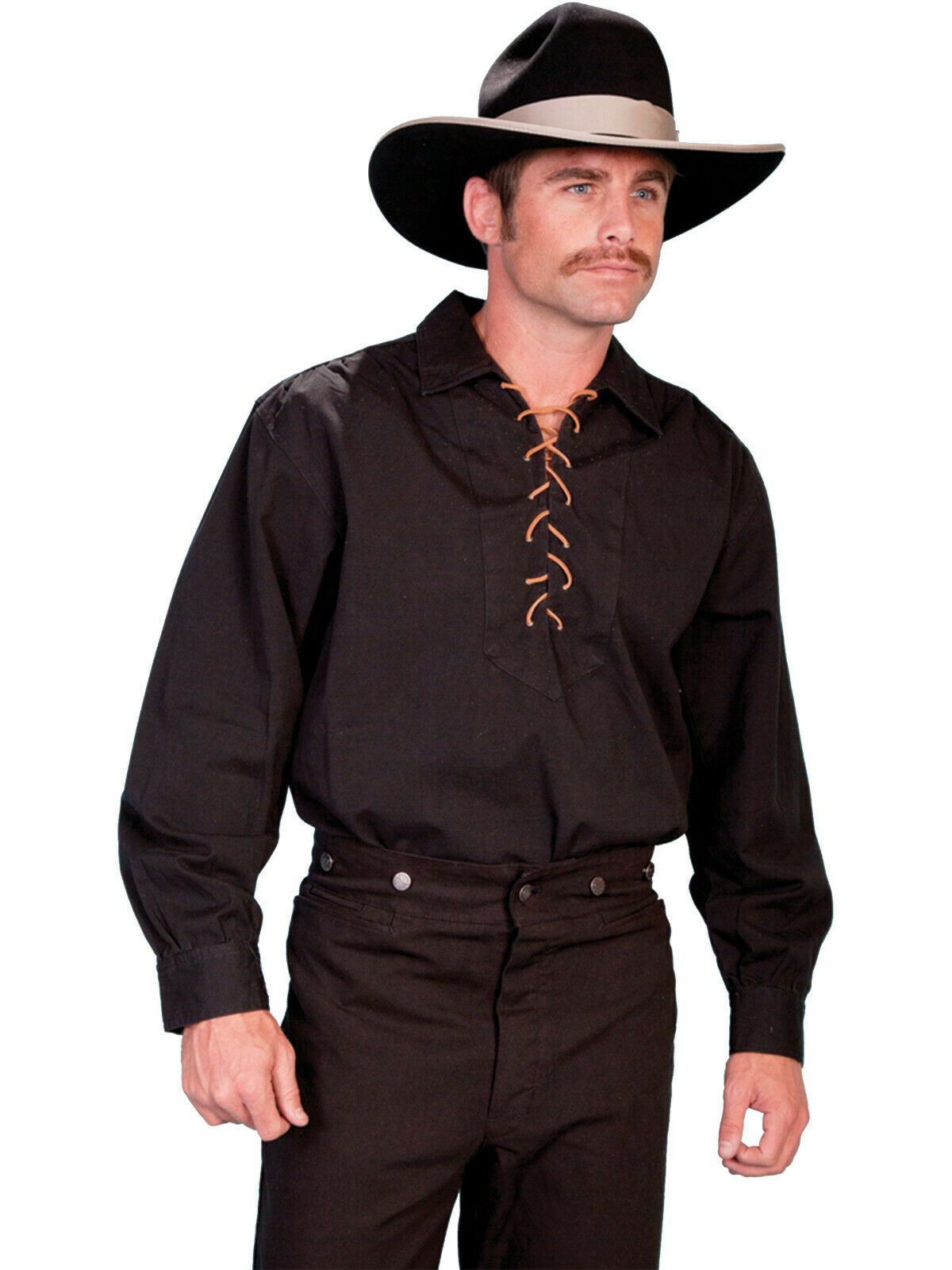 Scully RangeWear Men's 100% Cotton Laced Placket L/S Western Shirt 3X-4X RW021X