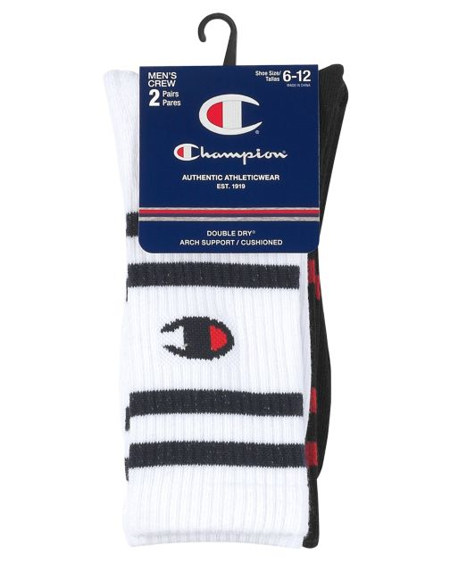 Champion Men's Performance Crew Socks, C Logo, 2-Pack CH167