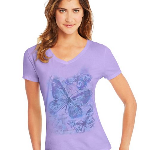 Hanes Women's Big Butterfly Impression Short Sleeve V-Neck Tee GT9337 Y06923